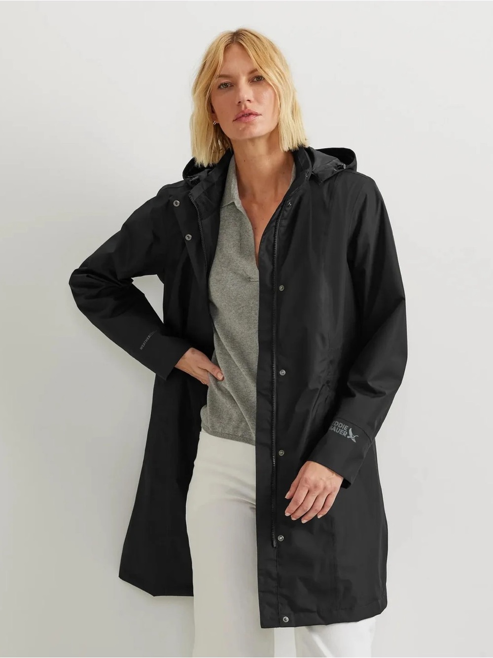 Eddie Bauer Black Women’s Girl On The Go Waterproof Trench Coat with Hood